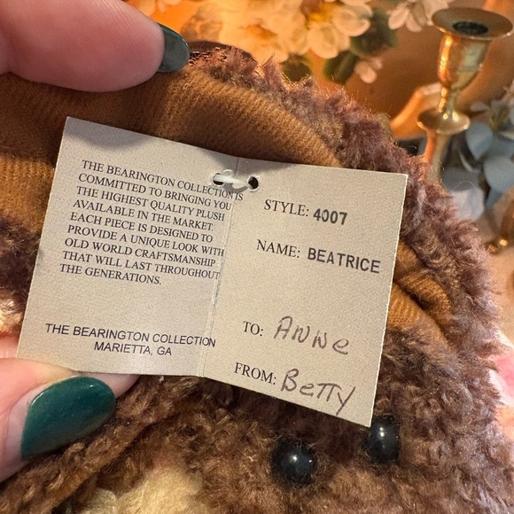 14” DRK BROWN BUNNY W/ CHECKED DRESS HOLDING BEAR FROM THE BEARINGTON COLLECTION - Picture 7 of 8